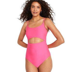 Old Navy Neon Petunia Cutout One-Piece Swimsuit Women’s Size M Bright Pink Sexy